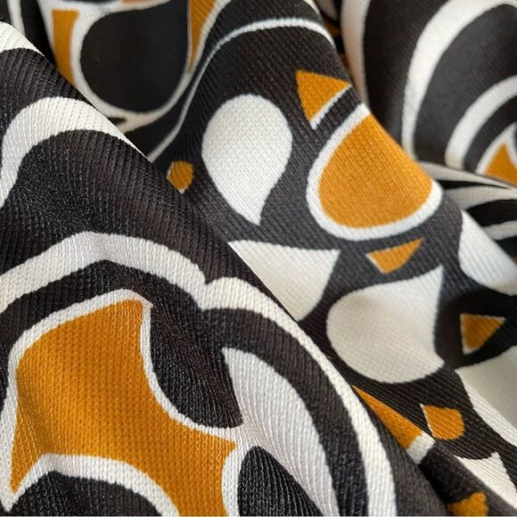 Vintage 70s 1971 Ameritex Co Polyester Mod Fabric Black Golden Tan White 66x64” - Picture 2 of 6
